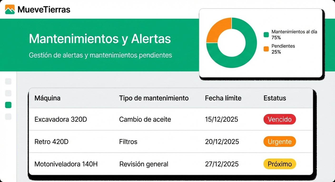 Módulo de mantenimientos y alertas de MueveTierras